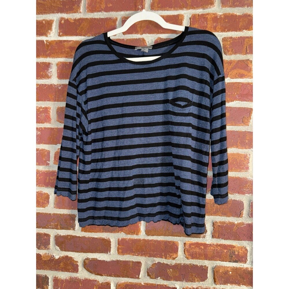 Vince striped blue and‎ black viscose top. 3/4 length sleeves size medium
